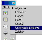 Fenster Objekte - Menü Unsichtbare Elemente