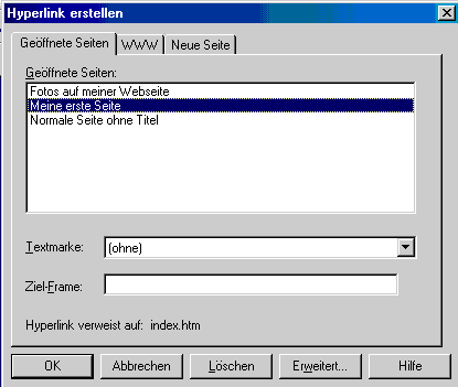 Fenster f&uuml;r Linkeigenschaften